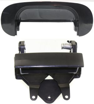Tailgate Handle Set of 2 for Dodge Ram Full Size Pickup 1994-2002, Smooth Black, Plastic, Without Keyhole, Old Body Style Replacement