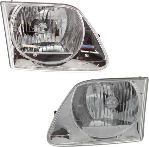 Pair/Set - Headlight Assembly for Ford F-150 1997-2003, Right (Passenger) and Left (Driver), Halogen, Lightning Model, Replacement