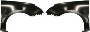Front Fender Pair/Set for 2008-2009 Ford Focus, Right (Passenger) and Left (Driver), Primed (Ready to Paint), with Grille Provision - Replacement