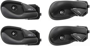 Front and Rear Interior Door Handle Pair/Set for 2000-2007 Ford Focus, Right (Passenger) and Left (Driver), Textured Black Plastic Replacement 