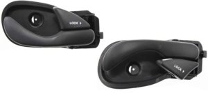 Front Interior Door Handle Pair/Set for 2004 Ford Focus, Right (Passenger) and Left (Driver), Textured Black, Plastic with Door Lock Button, Equals Rear, Replacement