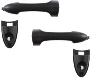 Front Door Handle Pair/Set for 2000-2007 Ford Focus, Right (Passenger) & Left (Driver), Outside, Textured Black, with Keyhole, Cap, Cover, Pad, Handle - Replacement