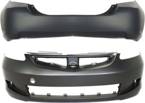 Front and Rear Bumper Cover Set for 2007-2008 Honda Fit, Set of 2, Primed (Ready to Paint), Excludes Sport Model, Replacement