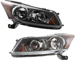 Headlight Assembly Pair/Set for Honda Accord Sedan 2008-2012, Right (Passenger) and Left (Driver), Halogen, Replacement