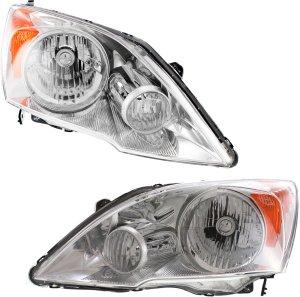 Headlight Lens and Housing Pair/Set for Honda CR-V 2007-2011, Halogen, Right (Passenger) and Left (Driver) Replacement
