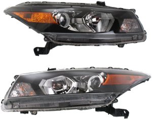 Headlight Assembly Pair/Set for Honda Accord Coupe 2008-2012, Right (Passenger) and Left (Driver) with Halogen Light, Smooth Contour Turn Signal, Replacement