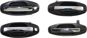 Front and Rear Door Handle Pair/Set for Hyundai Santa Fe 2001-2006, Right (Passenger) and Left (Driver), Outside, Primed (Ready to Paint) Bezel, Chrome Lever, Plastic Replacement