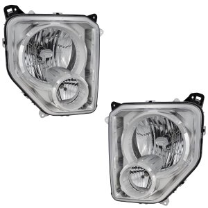 Headlight Assembly for Jeep Liberty 2008-2012, Right (Passenger) and Left (Driver), Halogen, Chrome Interior, with Fog Light, Replacement Pair/Set
