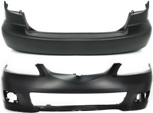 Front and Rear Bumper Cover Set for 2006-2008 Mazda Mazda 6, Primed (Ready to Paint), No Turbo, Hatchback/Sedan, Replacement