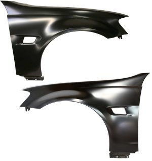 Front Fender Pair/Set for 2008-2009 Pontiac G8, Right (Passenger) and Left (Driver), Primed (Ready to Paint), with Signal Light Hole, Steel, USA Built Vehicle, Replacement