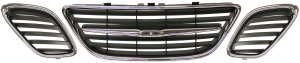 Grille Set for SAAB 9-3 2003-2007, 3-Piece Center and Outer, Chrome Shell with Painted Black Insert, for Convertible & Sedan, Replacement
