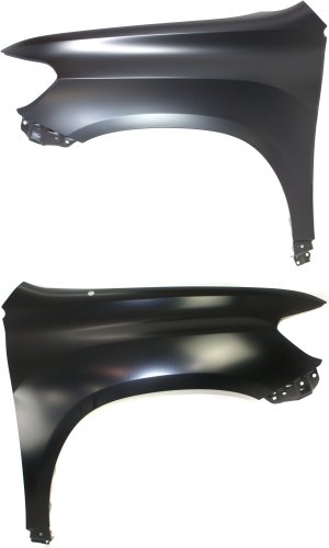 Front Fender Pair/Set for 2008-2010 Toyota Highlander, Right (Passenger) and Left (Driver), Primed (Ready to Paint), with Antenna Hole, Replacement