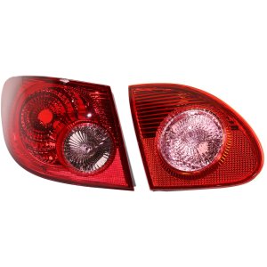 Tail Light Set for 2005-2008 Toyota Corolla, Left (Driver), Inner and Outer, Halogen Replacement