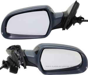 Mirror Pair/Set for Audi A4/S4 2010-2011, Right (Passenger) and Left (Driver), Power Operated, Manual Folding, Heated, Paintable, without Auto-Dimming, with Memory and Signal Light, with Blind Spot Detection, Sedan/Wagon Replacement
