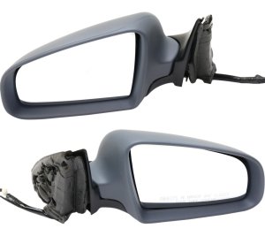 Mirror Pair/Set for Audi A4 2002-2008, Right (Passenger) and Left (Driver), Power Operated, Manual Folding, Heated, Paintable, Without Memory, Replacement