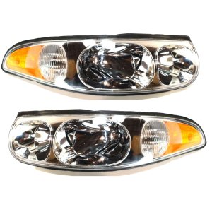 Headlight Assembly Pair/Set for 2000 Buick Lesabre Custom Model, Includes Right (Passenger) and Left (Driver) Halogen Headlights with Smooth High Beam Surface, Replacement