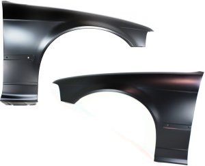 Front Fender Pair/Set for BMW 3-Series (1992-1996) Sedan, Right (Passenger) & Left (Driver), Primed (Ready to Paint), Without Side Repeater Lights, Replacement - Fits 318i, 325i, 328i.