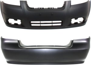 Front and Rear Bumper Cover Set for 2007-2011 Chevrolet Aveo Sedan, Primed (Ready to Paint) Replacement