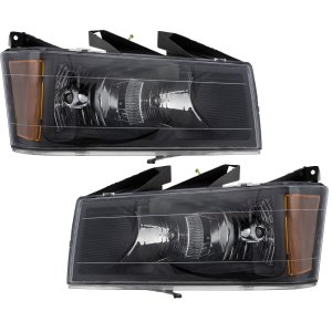 Headlight Assembly Pair/Set for Chevrolet Colorado 2004-2012, Right (Passenger) and Left (Driver), Halogen, Black Interior, Without Xtreme Edition Package, Replacement