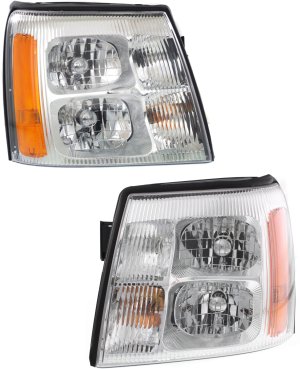 Headlight Assembly for 2002 Cadillac Escalade, Right (Passenger) and Left (Driver) Halogen, Replacement Pair/Set