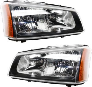 Headlight Assembly Pair/Set for Chevrolet Silverado 2003-2006 & 2007 Classic, Right (Passenger) and Left (Driver), Halogen, Fluted Reflector, Replacement 