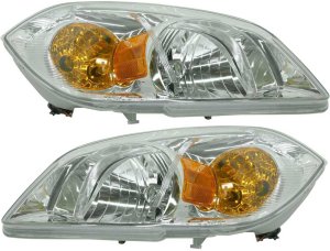 Headlight Assembly for Chevrolet Cobalt 2005-2010, Pontiac G5 2007-2009, Right (Passenger) and Left (Driver), Halogen, without Bracket, Replacement Pair/Set
