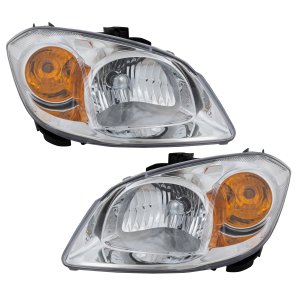 Headlight Assembly Pair/Set for Chevrolet Cobalt 2005-2008, Pontiac G5 2007-2009, Right (Passenger) and Left (Driver), Halogen, Clear Lens, with Bracket, Replacement
