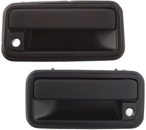 Front Door Handle Pair/Set for 1988-2001 Chevrolet C/K Full Size Pickup, Right (Passenger) and Left (Driver), Outside, Textured Black, Metal Lever with Plastic Bezel, Replacement