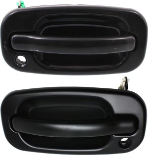 Front Exterior Door Handle Pair/Set for Cadillac Silverado/Sierra 1999-2007, Right (Passenger) and Left (Driver), Smooth Black with Keyhole, Includes 2007 Classic, Replacement