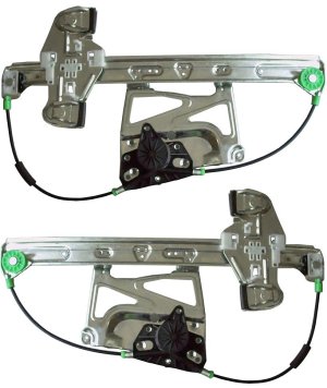 Front Window Regulator Pair/Set for Cadillac Deville 2000-2005, Right (Passenger) and Left (Driver), Power, without Motor, Sedan, Replacement