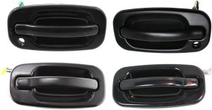 Exterior Door Handle Pair/Set for CADILLAC TAHOE/YUKON 2000-2006, Pair/Set of 4, Front and Rear, Right (Passenger) and Left (Driver), Smooth Black Replacement