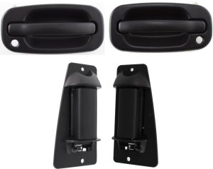Exterior Door Handle Pair/Set for 1999-2007 Cadillac Sierra/Silverado, Textured Black, Includes Front and Rear, Right (Passenger) and Left (Driver) Handles, Replacement Set
