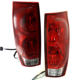 Tail Light Assembly Pair/Set for 2002-2006 Chevrolet Avalanche, Right (Passenger) and Left (Driver), All Red Lens Type, Replacement