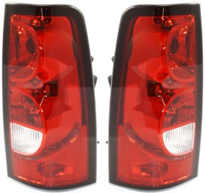 Tail Light Assembly Pair/Set for 2004-2007 Silverado, Right (Passenger) and Left (Driver), Halogen, With Black Trim, Fleetside, Includes 2007 Classic, Replacement