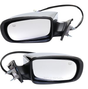 Mirror Pair/Set for Chrysler 300 (2011-2019), Right (Passenger) and Left (Driver), Power Operated, Heated, Manual Folding, Chrome Finish, with Memory Function â€” Replacement