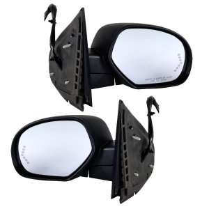 Mirror Pair/Set for Chevrolet Silverado 2007-2013/Suburban 2007-2014, Right (Passenger) and Left (Driver), Non-Towing, Power Operated, Power Folding, Heated, Paintable/Textured, with 2 Caps, Memory Function, Puddle Light and Signal Light - Replacement