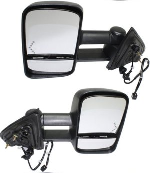 Towing Mirror Pair/Set for Chevrolet Silverado/Sierra 1500 (2014-2018) / 2500 HD/3500 HD (2015-2019), Right (Passenger) and Left (Driver), Power, Manual Folding, Heated, Textured, w/ Signal Light, Includes 19 Silverado 1500 LD/Sierra 1500 Limited Replacement