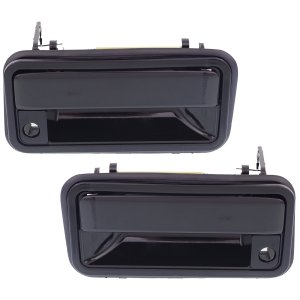 Front Door Handle Pair/Set for Chevrolet C/K Full Size Pickup 1988-2000, Right (Passenger) and Left (Driver) Outside, Smooth Black, Metal, with Keyhole Replacement