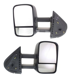 Towing Mirror Pair/Set for Chevrolet Silverado 2007-2013/Suburban 2007-2014, Right (Passenger) and Left (Driver), Manual Adjust and Fold, Non-Heated, Textured, without Memory, with Puddle and Signal Light, Replacement
