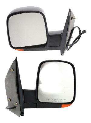 Mirror Pair/Set for 2003-2007 Express/Savana Van, Right (Passenger) and Left (Driver), Non-Towing, Power Adjustable, Manual Folding, Heated, Textured Standard Type, with Signal Light, Replacement
