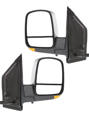 Mirror Pair/Set for GM Express/Savana Van 2008-2023, Right (Passenger) and Left (Driver), Non-Towing, Power-Adjustable, Manual Folding, Heated, Textured, Standard Type, with Signal Light, Replacement