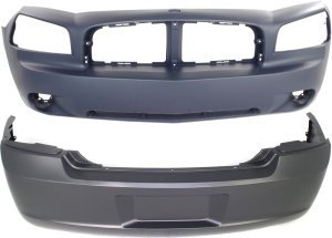 Front and Rear Bumper Cover Set for 2007-2010 Dodge Charger, Primed (Ready to Paint), Replacement