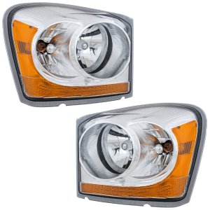 Headlight Assembly Pair/Set for 2004-2005 Durango, Right (Passenger) and Left (Driver), Halogen, Chrome Interior, Replacement