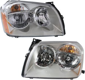 Headlight Assembly for 2005-2007 Dodge Magnum, Right (Passenger) and Left (Driver), Halogen, Chrome Interior, Pair/Set Replacement