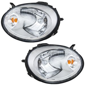 Headlight Assembly Pair/Set for Dodge Neon 2003-2005, Right (Passenger) and Left (Driver), Halogen, Chrome Interior, New Body Style Replacement