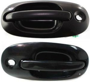 Front Exterior Door Handle Pair/Set for 1996-2000 Caravan/Town & Country/Voyager - Smooth Black, Plastic, w/ Keyhole - Right (Passenger) and Left (Driver) Replacement