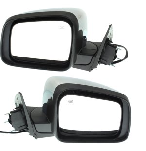 Mirror Pair/Set for Dodge Durango 2014-2022, Right (Passenger) and Left (Driver), Power Operated, Manual Folding, Heated, Chrome, without Blind Spot Detection, with Memory and Signal Light Replacement