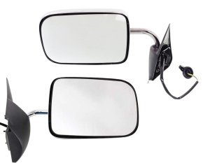 Auto Side Mirrors for Dodge RAM Full Size P/U 1994-1997, Right (Passenger) and Left (Driver), Pair/Set of 2, Power Control, Non-Heated, Manual Folding, Chrome, Non-Towing, with Convex and Flat Glass, Old Body Style Replacement