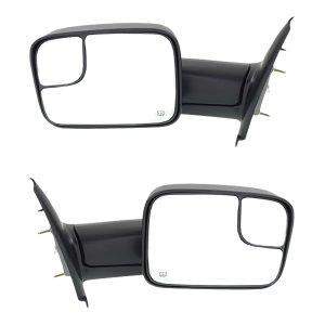 Towing Mirror Pair/Set for Dodge RAM 1500 2002-2008, RAM 2500/3500 2003-2009, Right (Passenger) and Left (Driver), Power, Manual Folding, Heated, Textured Replacement