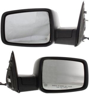 Power Mirror Pair/Set for Dodge Full Size P/U 2009-2012, Right (Passenger) and Left (Driver), Non-Towing, Manual Folding, Heated, Chrome, with Memory, Puddle and Signal Light Replacement